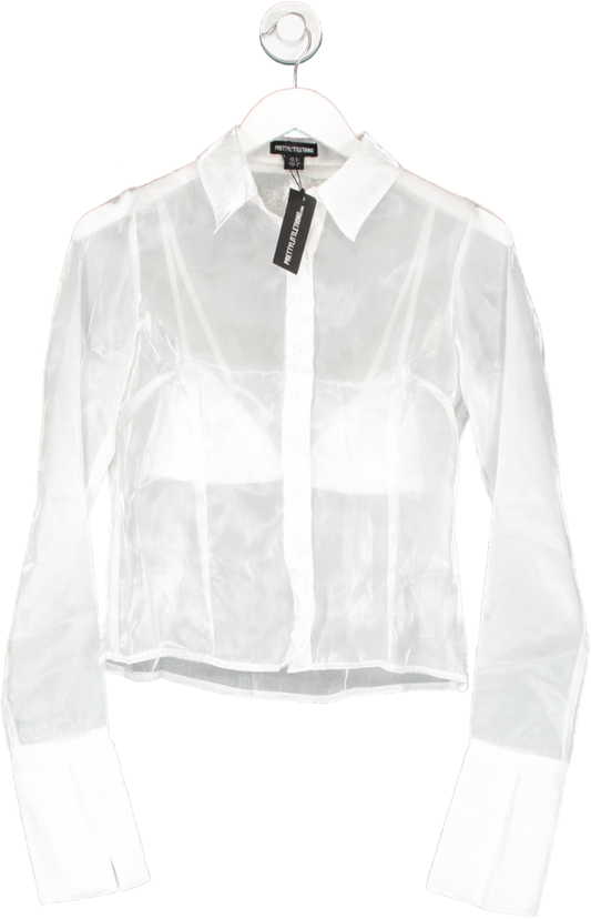 PrettyLittleThing White Organza Bralette Shirt UK 8