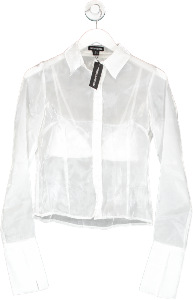PrettyLittleThing White Organza Bralette Shirt UK 8