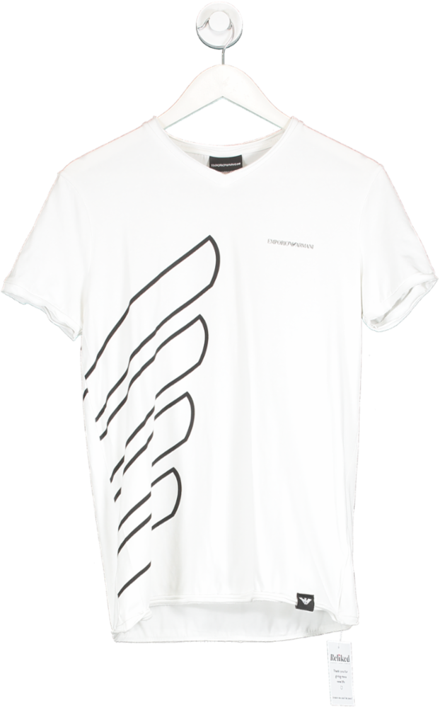 Emporio Armani White V-neck Logo T-shirt UK M