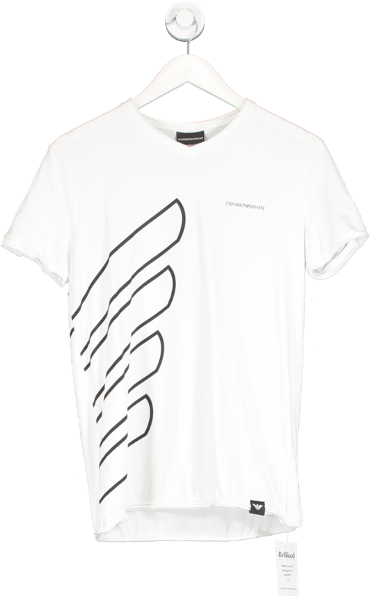 Emporio Armani White V-neck Logo T-shirt UK M
