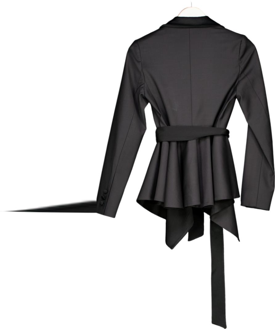 Karen Millen Black Wool Rich Satin Mix Peplum Jacket UK 6