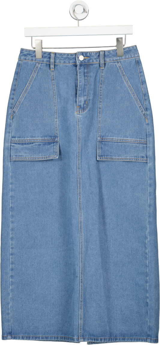 Warehouse Blue Denim Cargo Midi Skirt Authentic Midwash UK 8