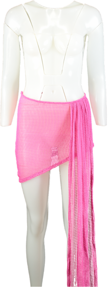 PrettyLittleThing Pink Net Drape Beach Skirt UK 10