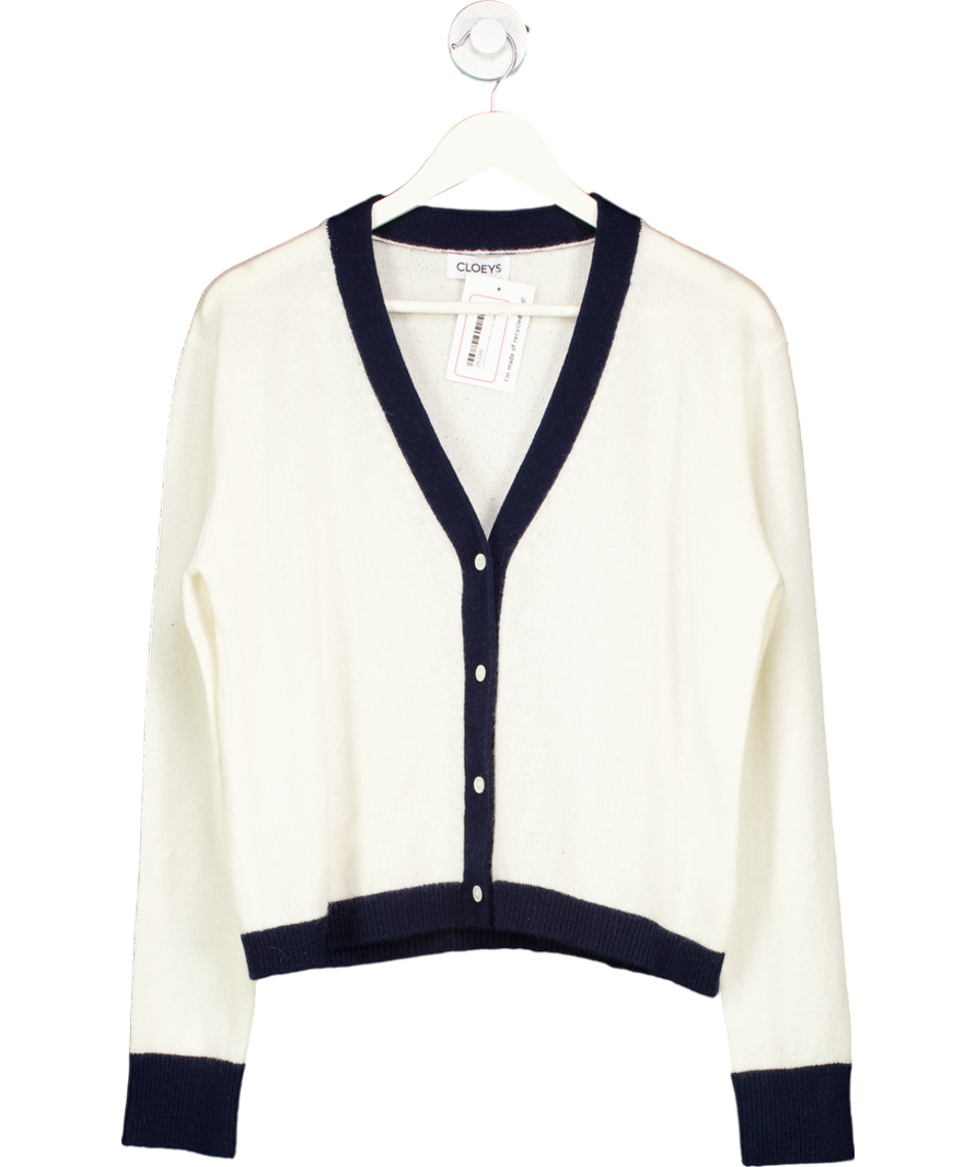 Cloeys Colourblock Softest 100% Cashmere Cardigan White & Blue UK M/L