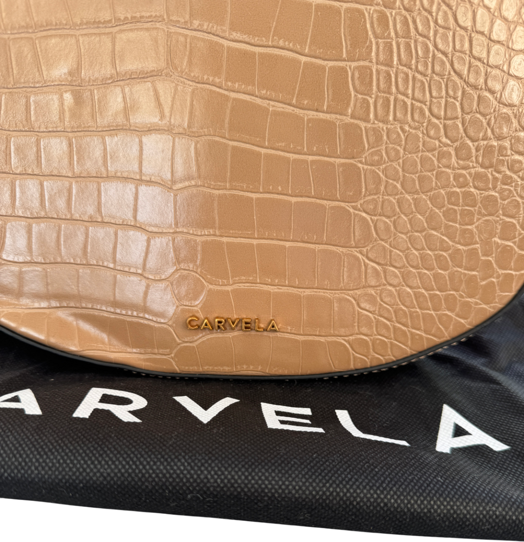 Carvela Beige Croc Lock Mini Shoulder Bag