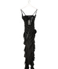 Heiress Black Bustier Ruffle Flower Maxi Dress UK XS