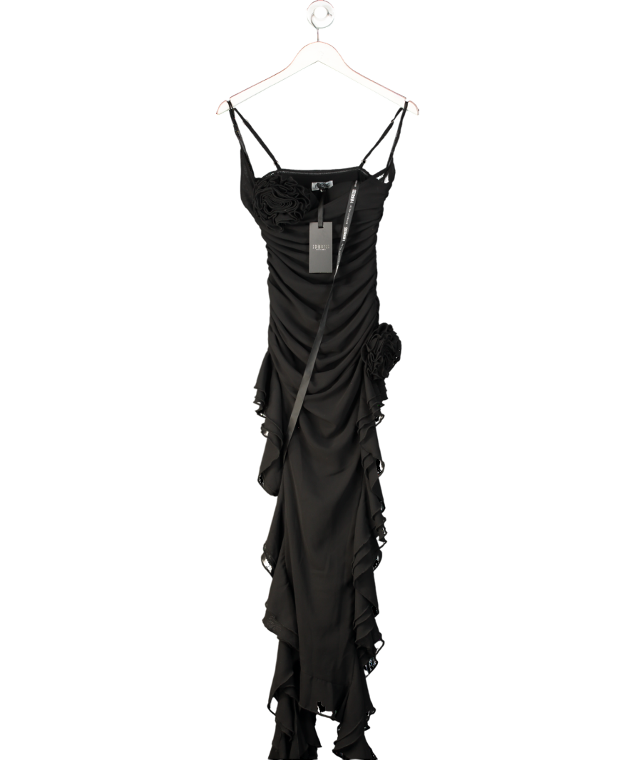 Heiress Black Bustier Ruffle Flower Maxi Dress UK XS