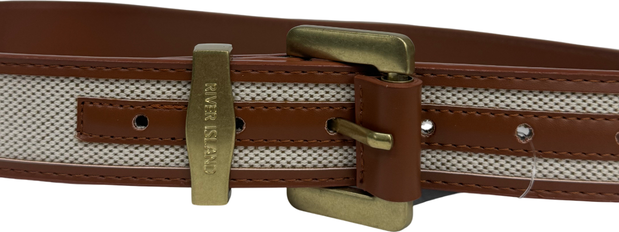 River Island Beige Faux Fur Detailed Belt UK S