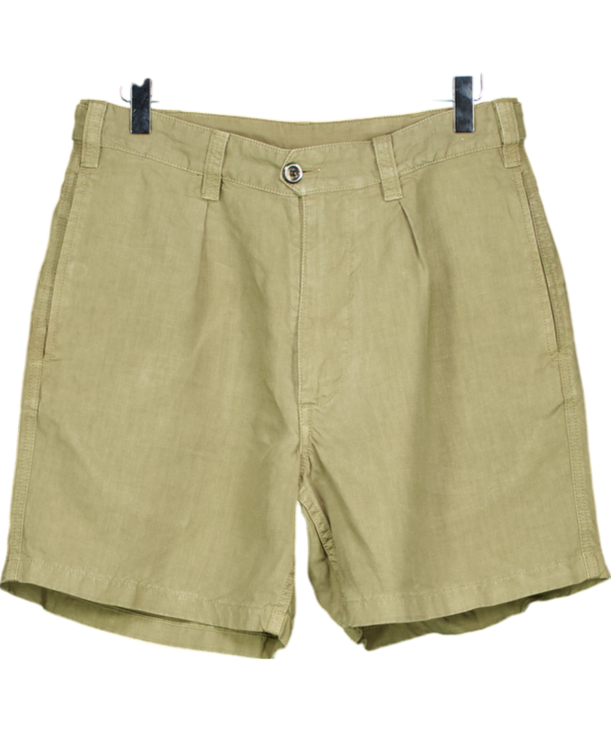 Drakes Green Single Pleat Linen Shorts W30