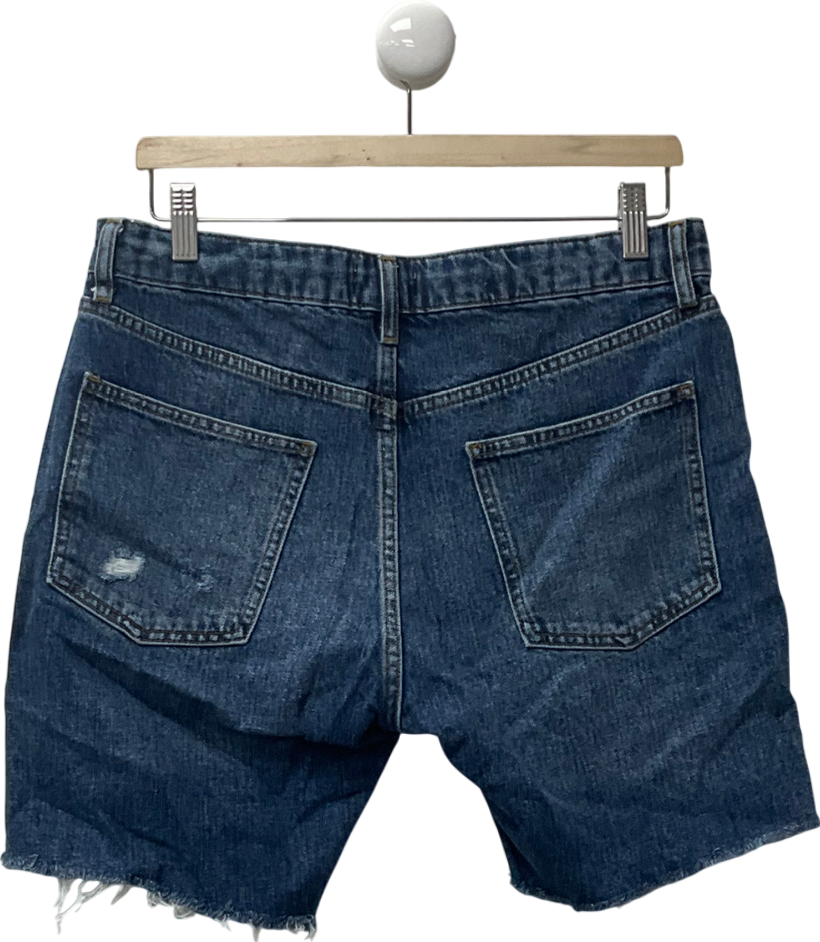 Topman Blue Rip Straight Short In Mid Wash W32