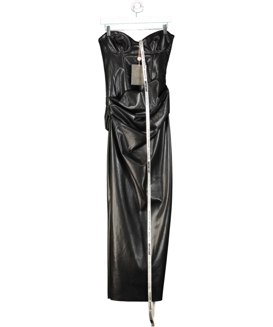 House of CB Black Juliana Vegan Leather Midi Dress UK M