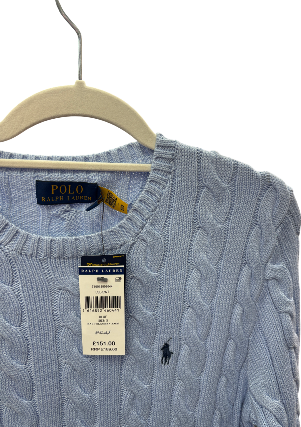 Polo Ralph Lauren Blue Cotton Cable Knit Sweater UK S