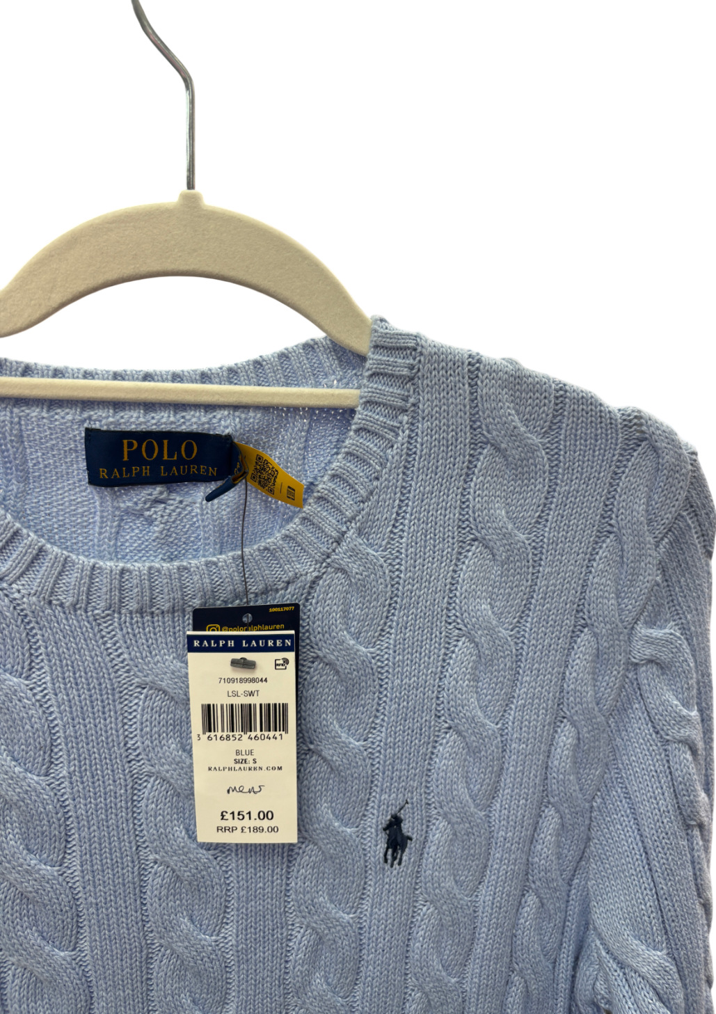 Polo Ralph Lauren Blue Cotton Cable Knit Sweater UK S