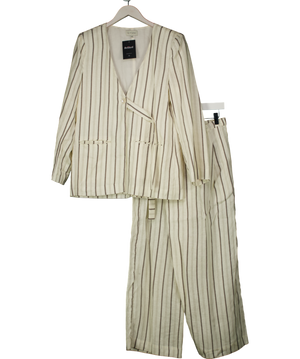 Kitri 2-piece Cream Sahara Linen Blazer (uk M) And Cropped Trouser Set UK S