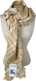 Burberry Beige Wool & silk Wide Check Scarf