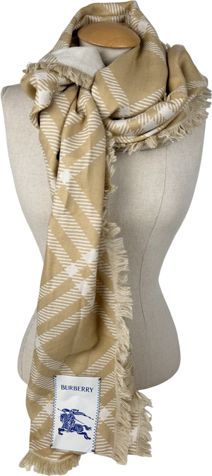 Burberry Beige Wool & silk Wide Check Scarf