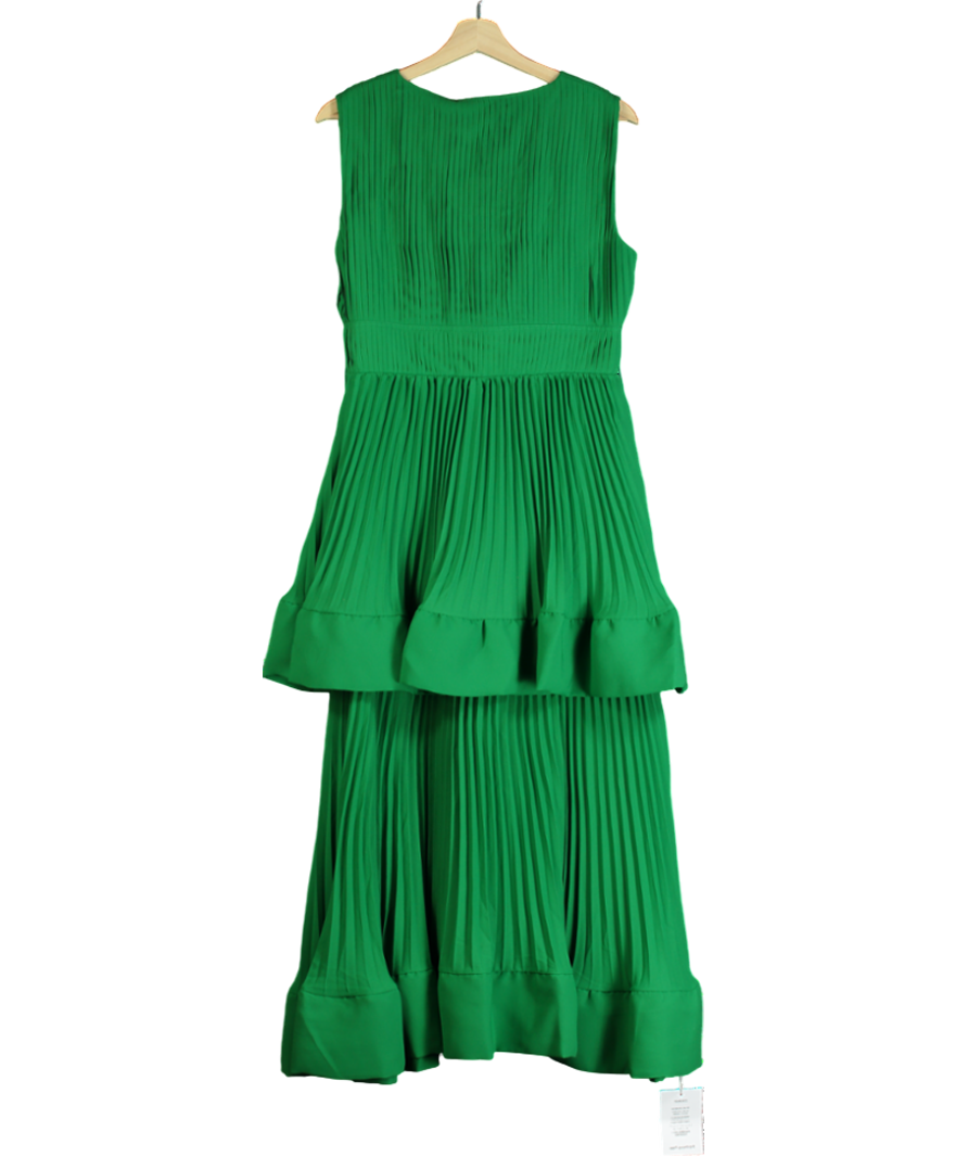 Self-portrait Tiered Chiffon Midi Dress Green UK 12