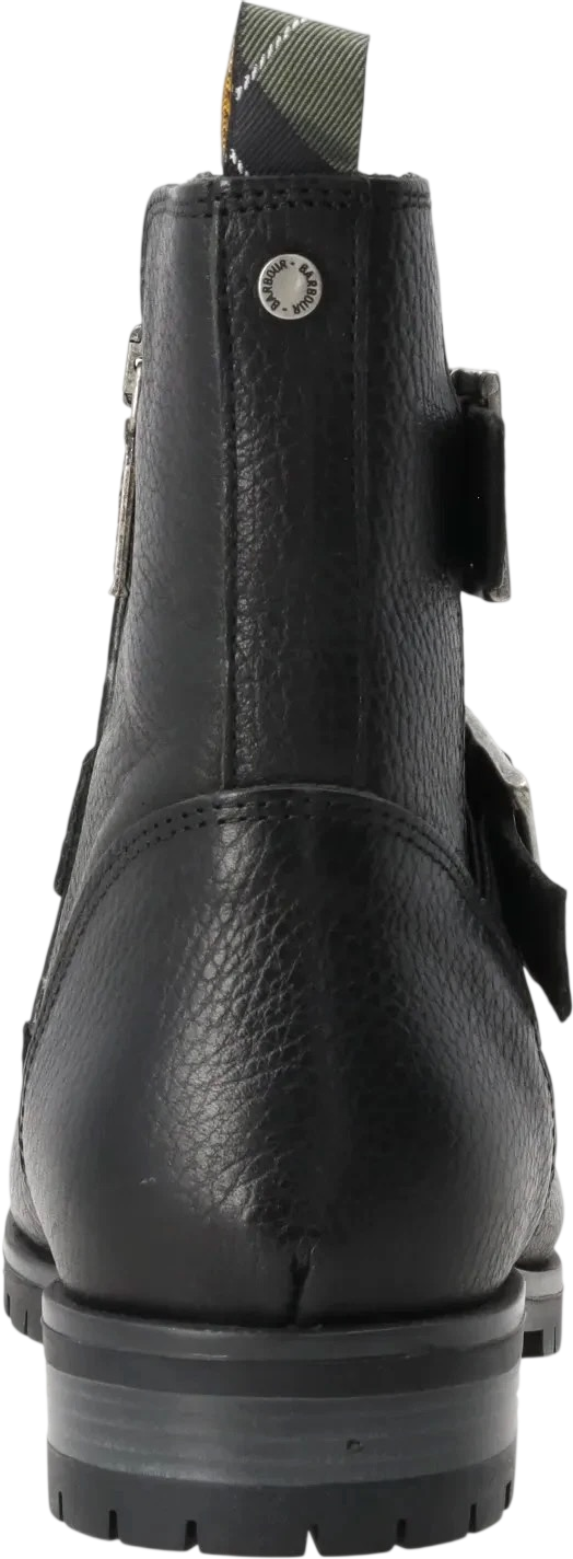 BARBOUR Black / Antique Silver Pebbled Leather Double Buckle Ankle Boots UK 3 EU 36