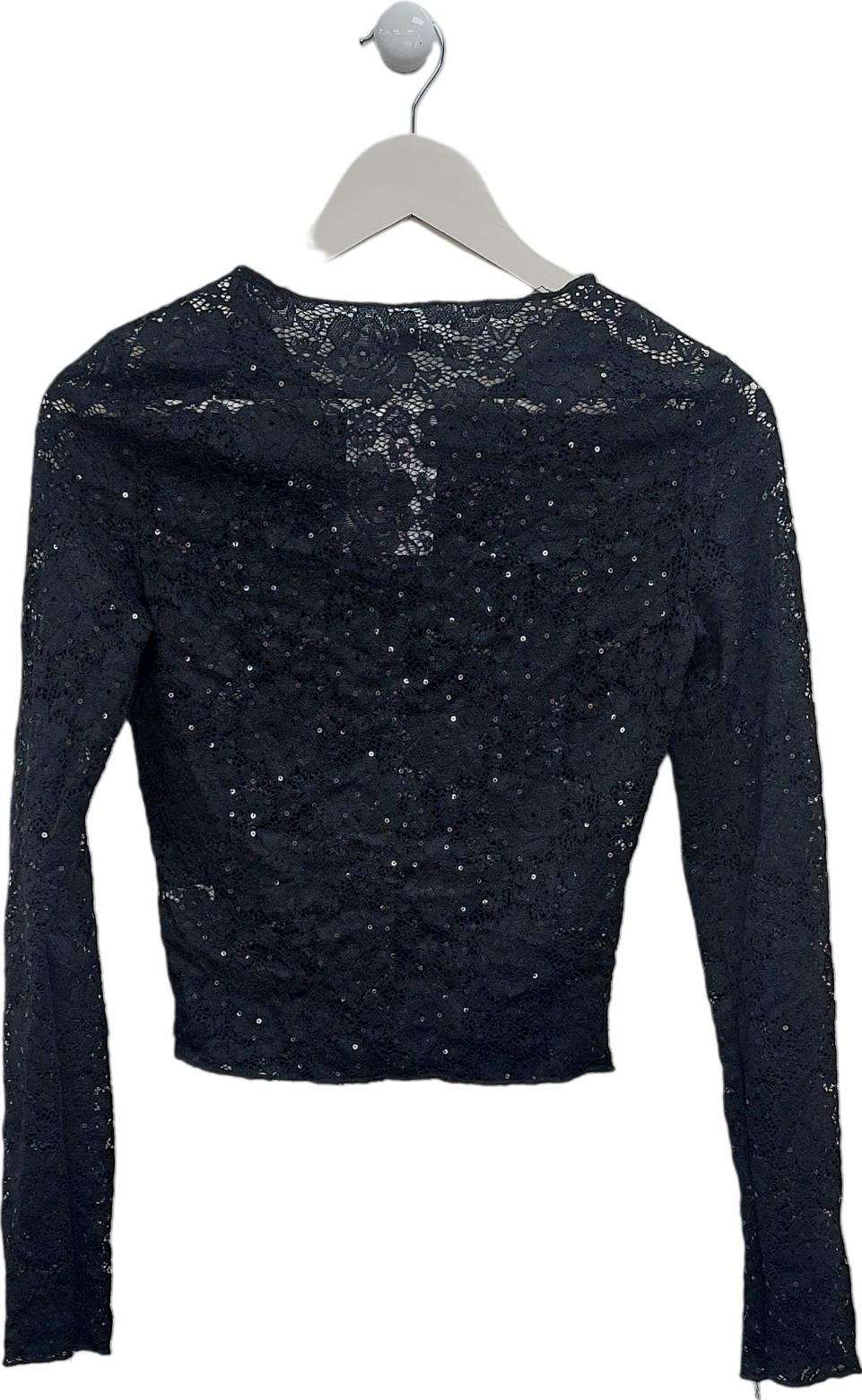 SLA the label Black Sequin Lace Long Sleeve Top UK XS