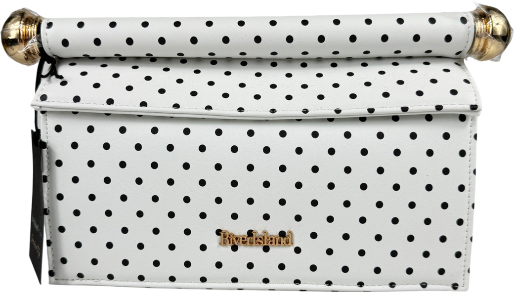 River Island White With Black Lola Dots Clutch Bag One Size