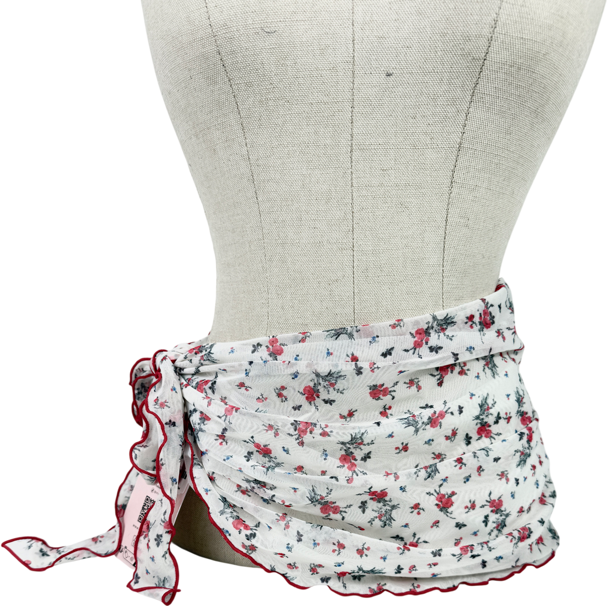 Oh Polly White Molinas Side-tie Sarong In Red Floral UK S