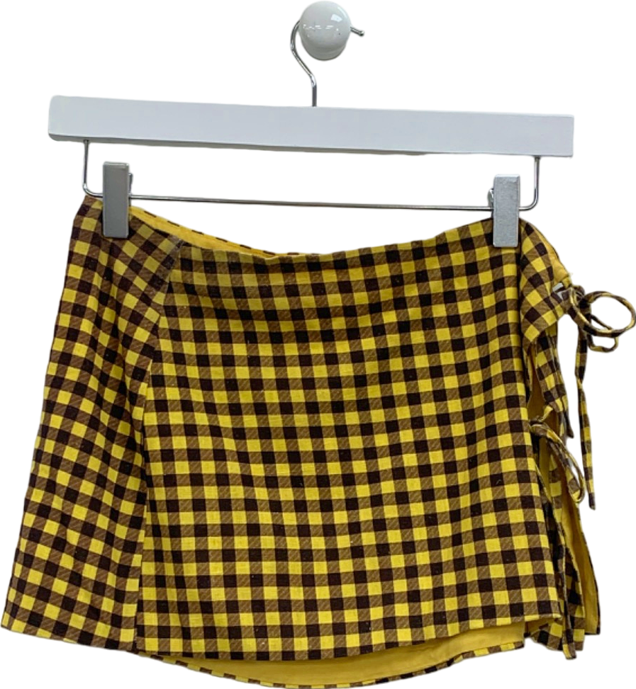 Tiger Mist Yellow Checkered Mini Skirt UK XS