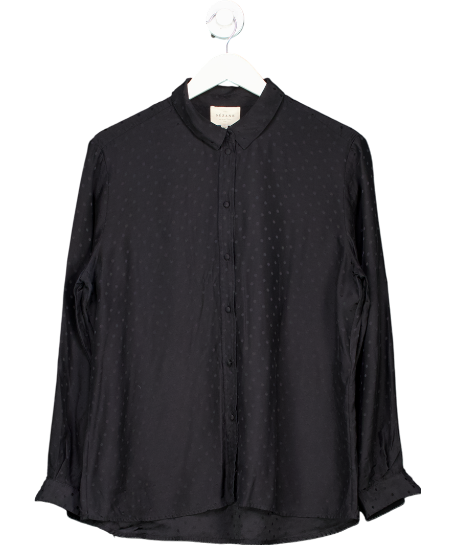 Sezane Black Silk Polka-dot Button Blouse UK XL