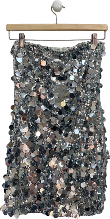 White Fox Silver Sequin Mini Dress UK S