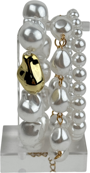 Cream Set Of 3 Baroque Faux Pearl Bracelet Stack