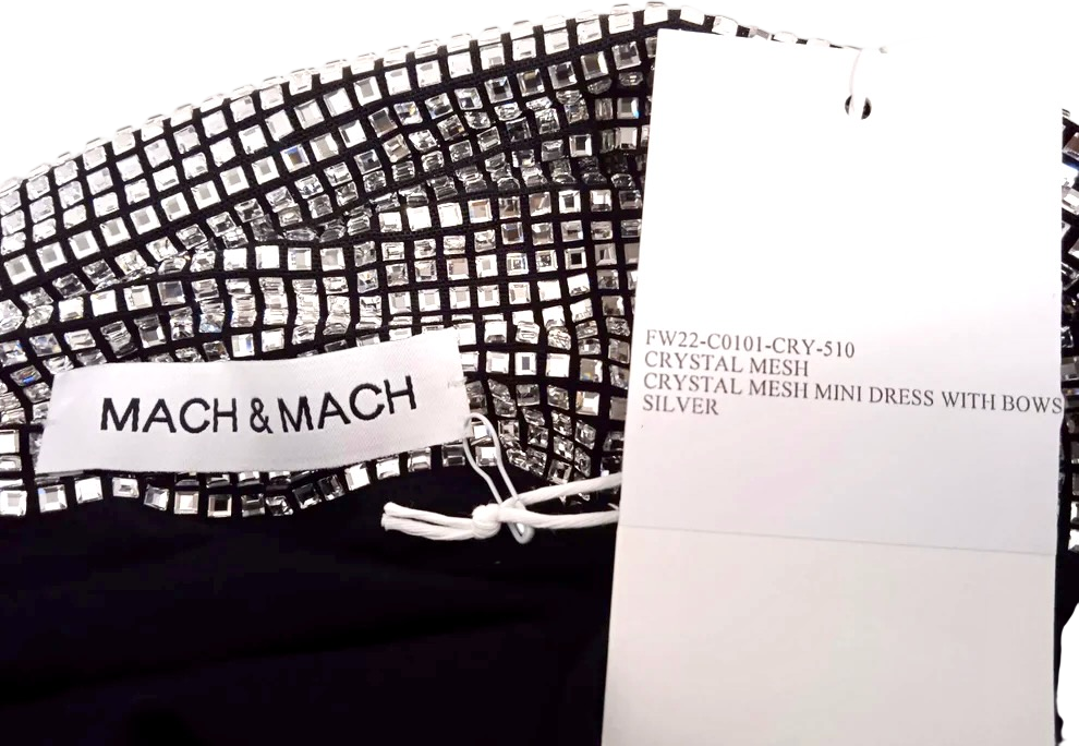 MACH & MACH Black Crystal Embellished Mini Dress With Bows. UK 8