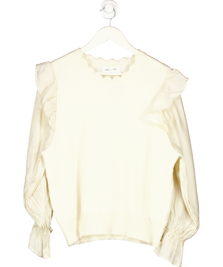 Indie + Moi Cream Sacha Bi-material Blouse Sweater UK M/L