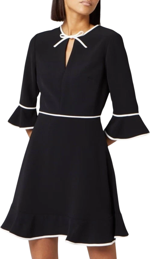 Ted Baker Black / Ivory  Dindy Woven Skater Dress With Bow Binding Sz2 UK 10