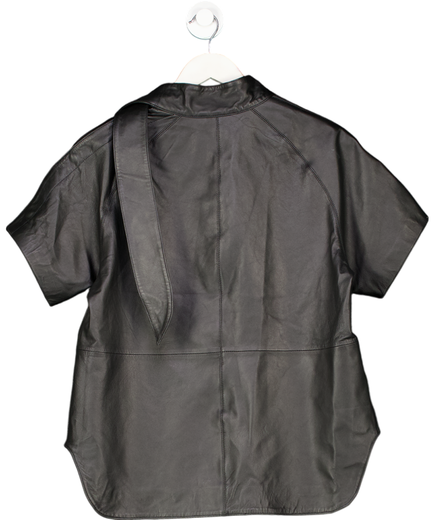 River Island Ri Studio Black Real Leather Funnel Tie Top UK S