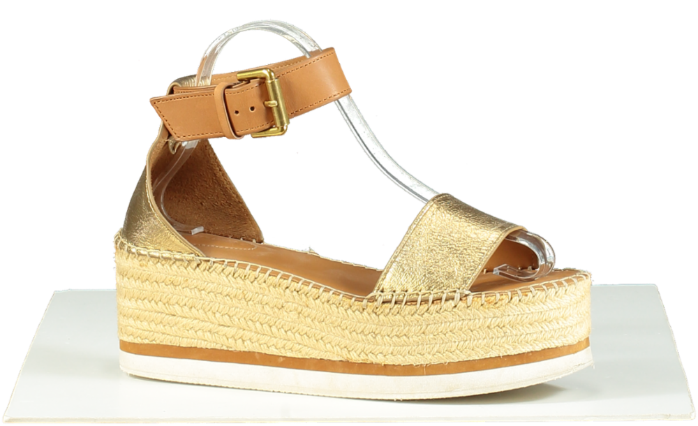 See By Chloé Gold Espadrille Wedge Sandals Size UK 6 EU 39