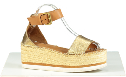 See By Chloé Gold Espadrille Wedge Sandals Size UK 6 EU 39