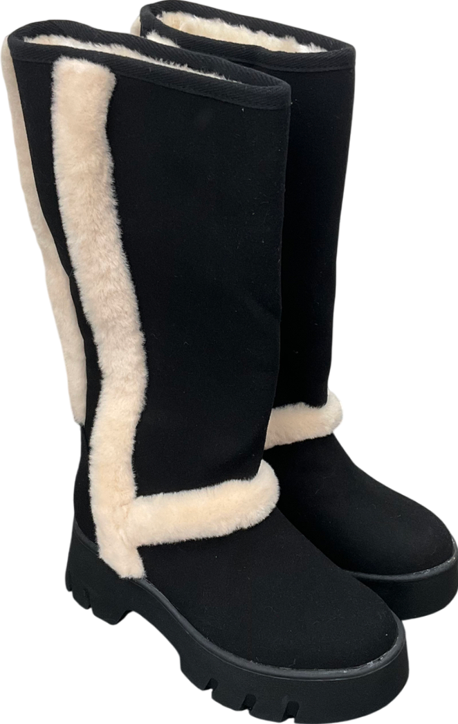 Ego Black Chunky Sole Boots With Faux Fur Trim UK 3 EU 36 👠