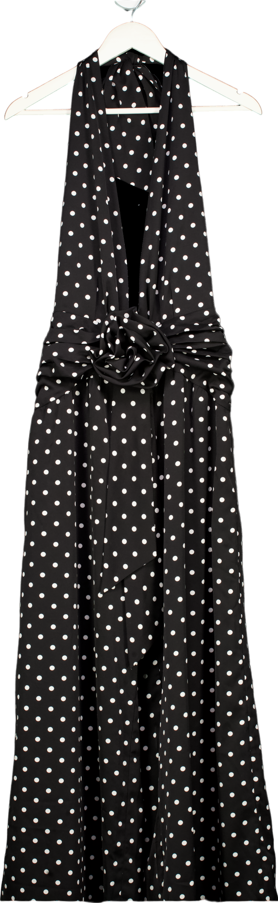 Miss Circle Black Polka Dot Halter Maxi Dress UK 10