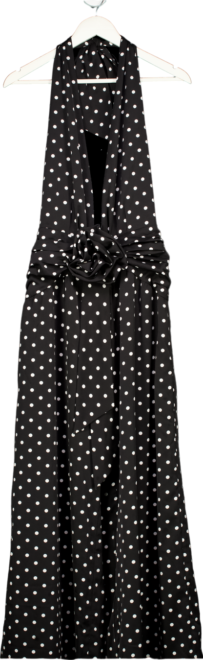 Miss Circle Black Polka Dot Halter Maxi Dress UK 10