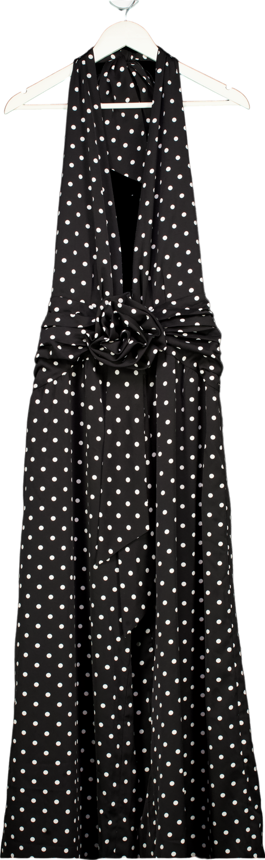 Miss Circle Black Polka Dot Halter Maxi Dress UK 10