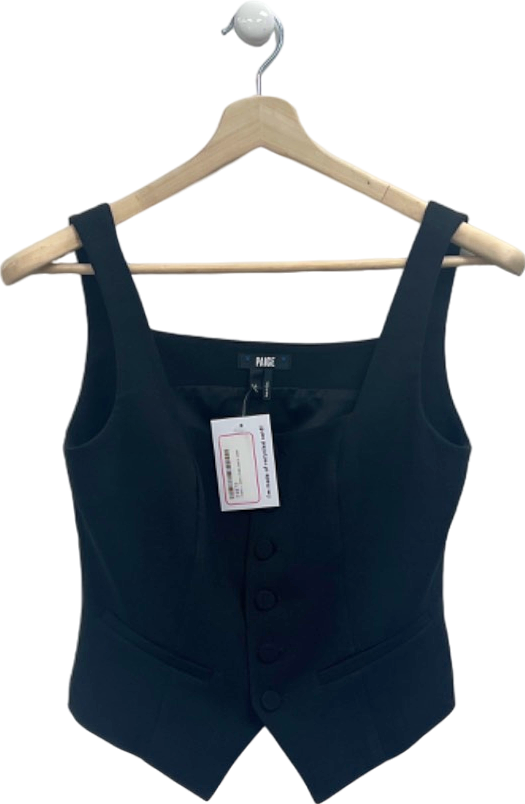 Paige Black Irene Button-Up Waistcoat Top Size UK 8