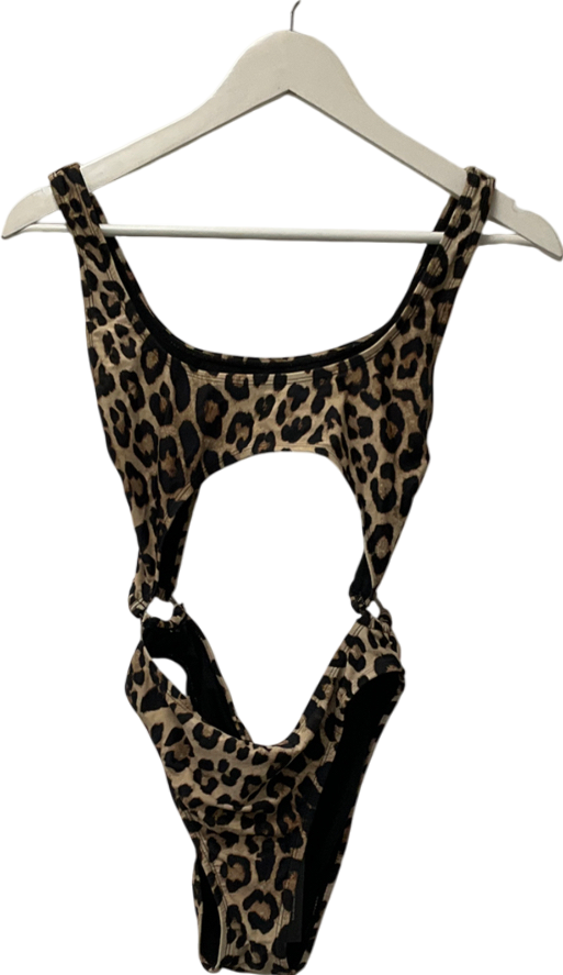 Good American Brown Leopard Print Cut Out Swimsuit UK 8