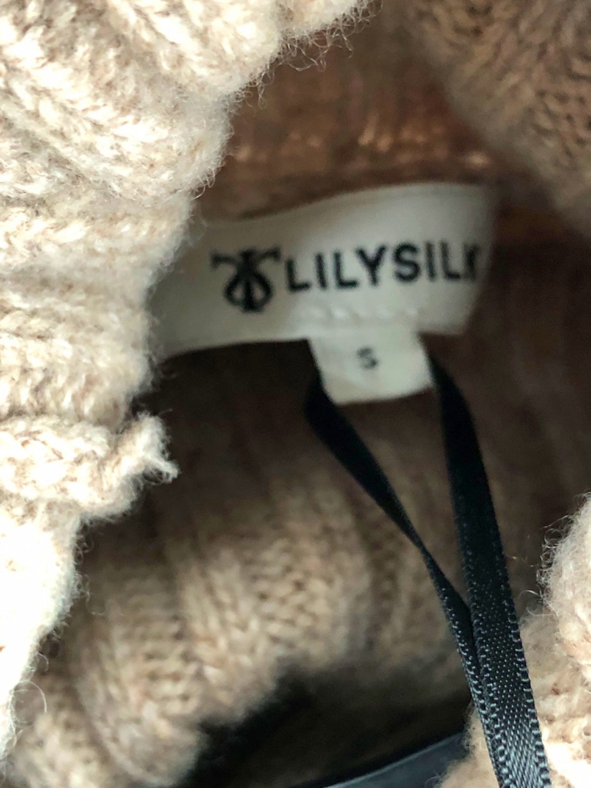 LILYSILK Beige Ribbed Knit Roll Neck Jumper UK 10