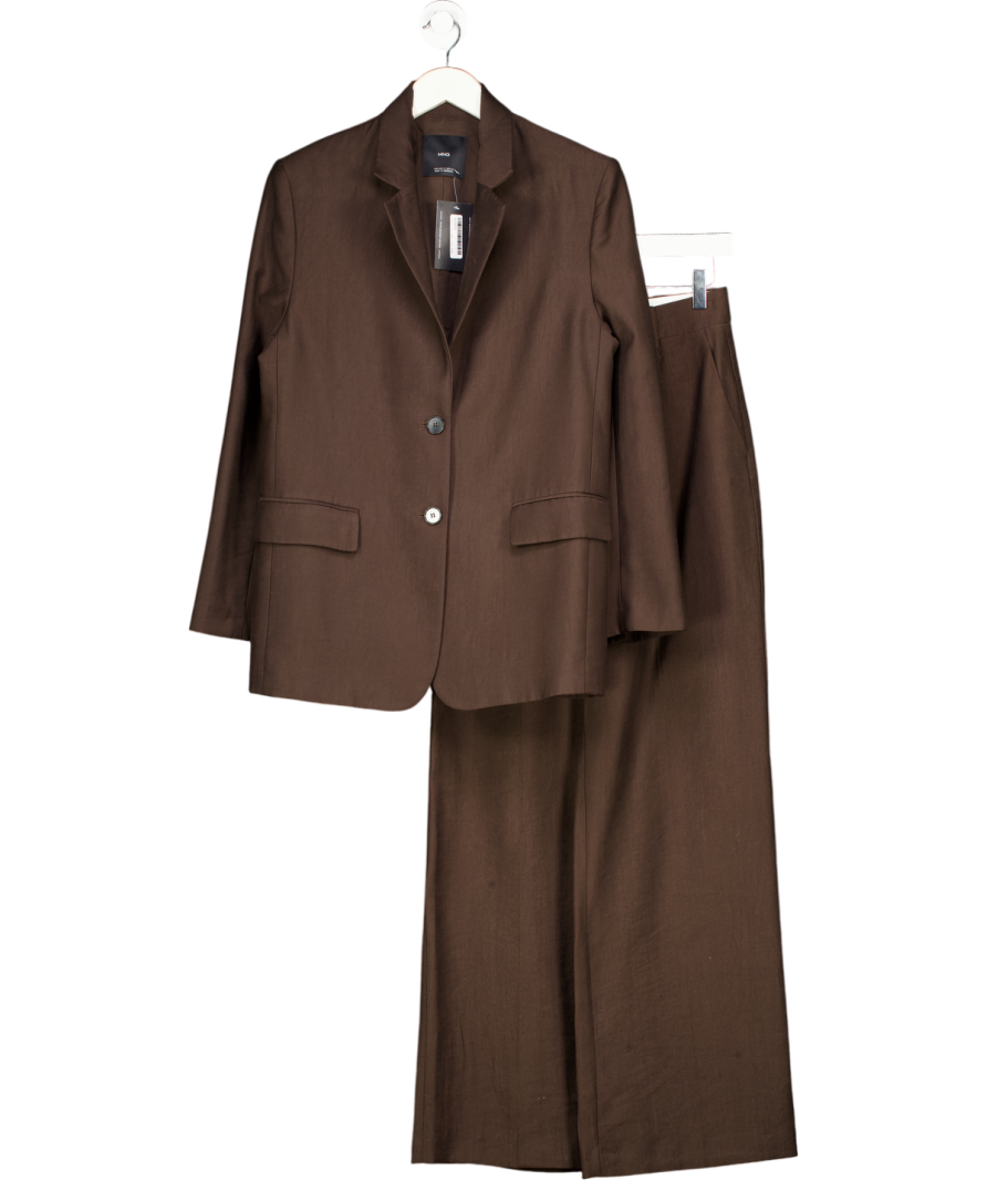 MANGO 2-piece Chocolate Brown Straight-fit Lyocell Suit Jacket (uk S) And Wide-leg Mid-rise Pleated Trousers UK 6