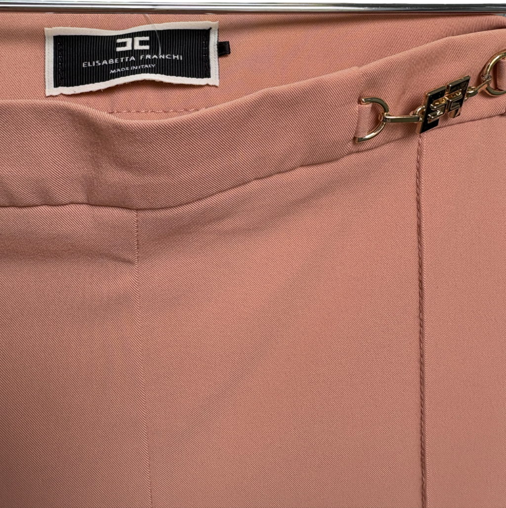 Elisabetta Franchi Pink High Waist Flare Seam detail Trousers UK 8