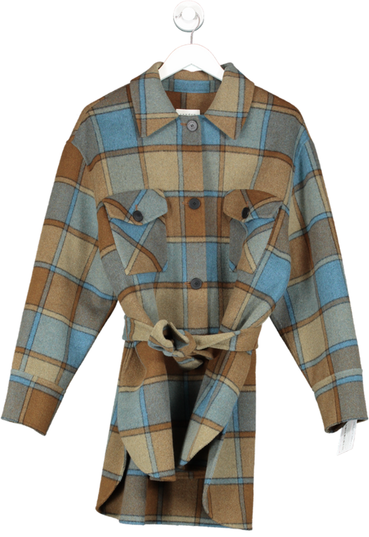 Sandro Brown Ovana Belted Checked Wool-blend Felt Coat UK S