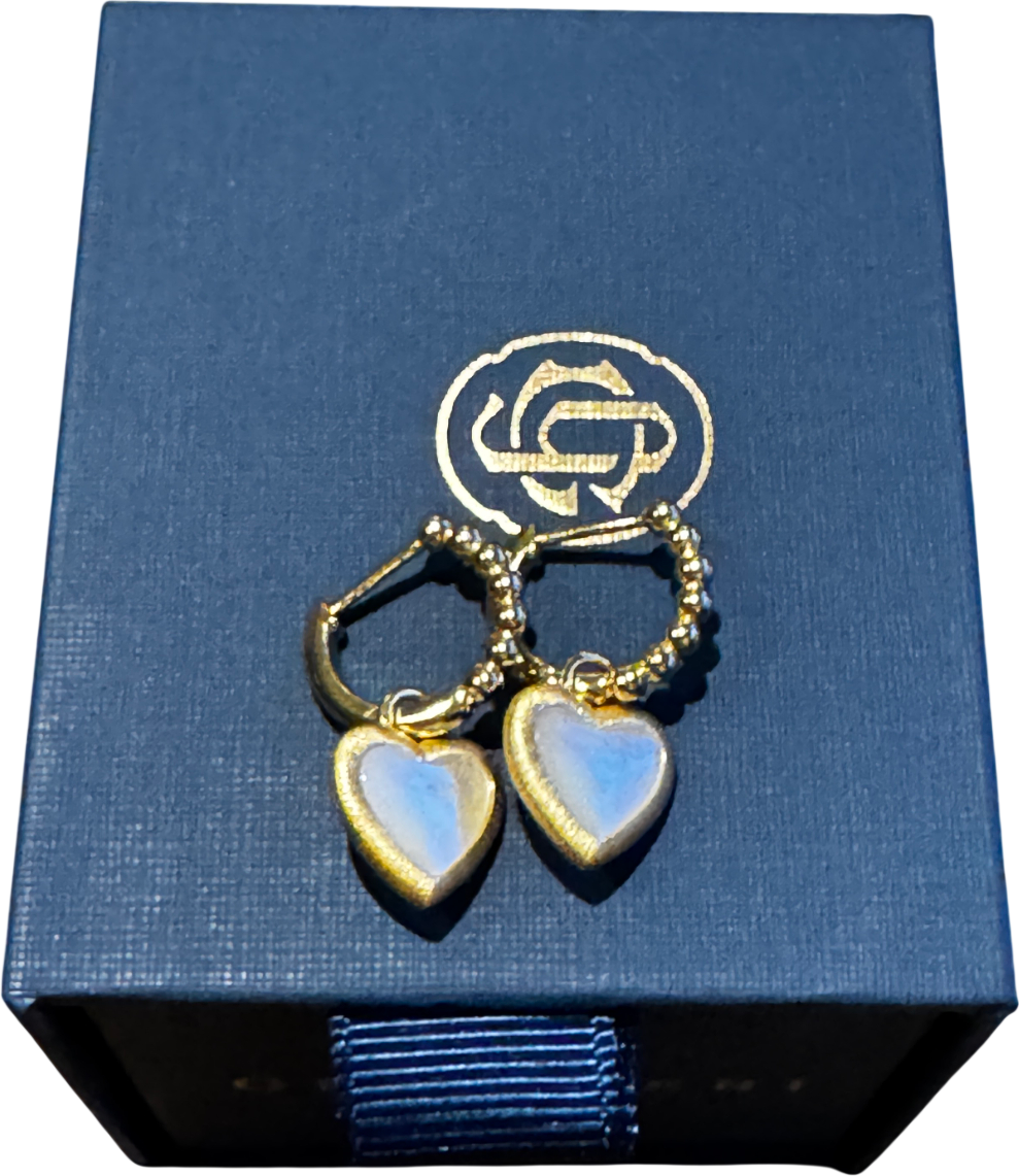 GINGIBERI Yellow Gold Vermeil  & White Mother Of Pearl  Heart Hoop Earrings