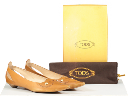 Tod's Brown Pointed Tow Heeled Ballerina Shoes UK 7.5 EU 40.5 👠