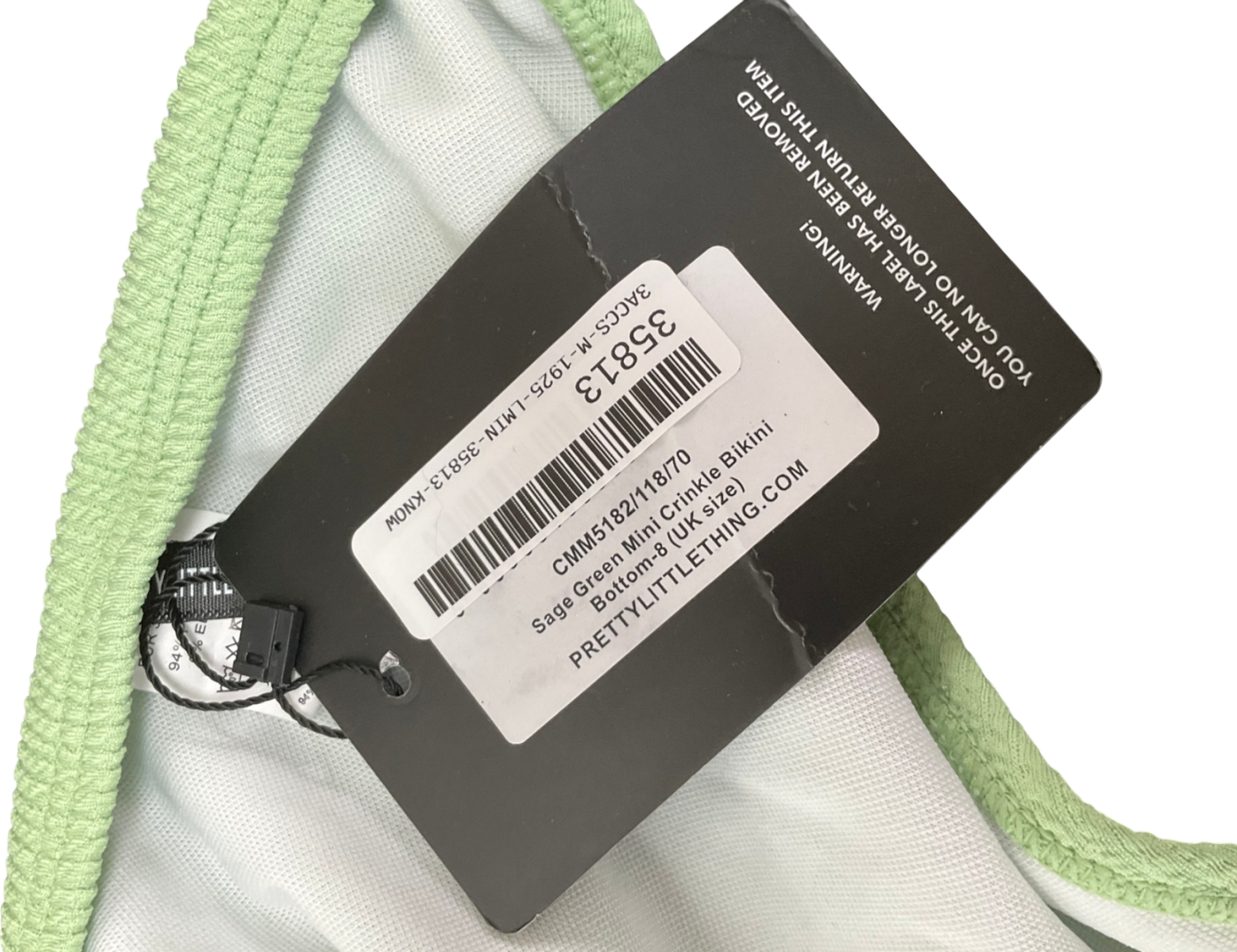 PrettyLittleThing Sage Green Mini Crinkle Tanga Bikini Bottoms UK 8
