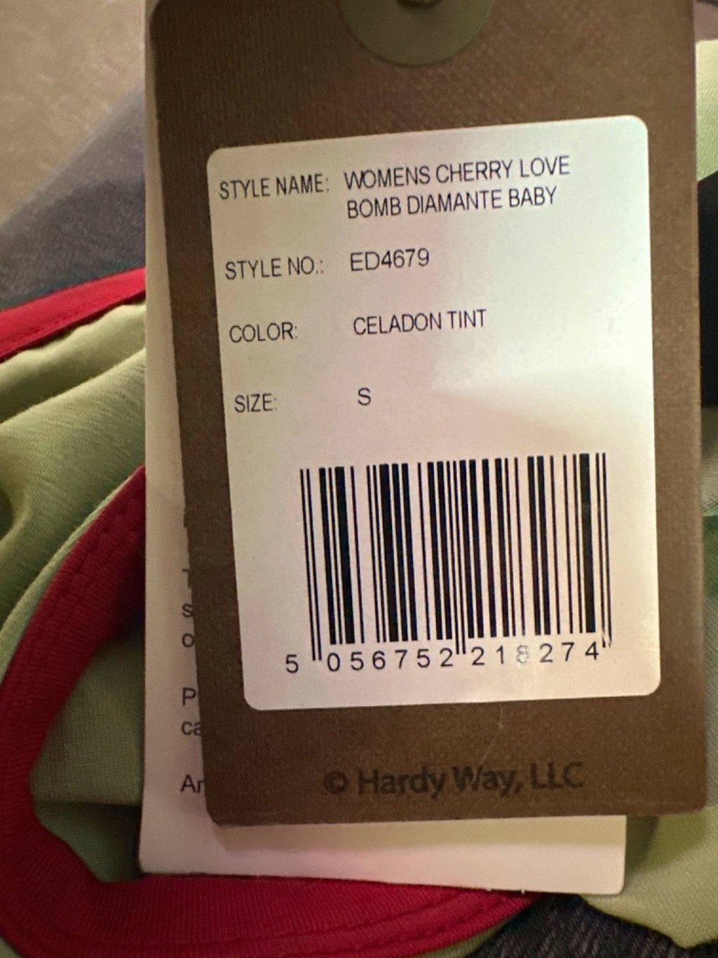 Ed Hardy Celadon Tint Womens Cherry Love Bomb Diamante Baby T-Shirt Top S