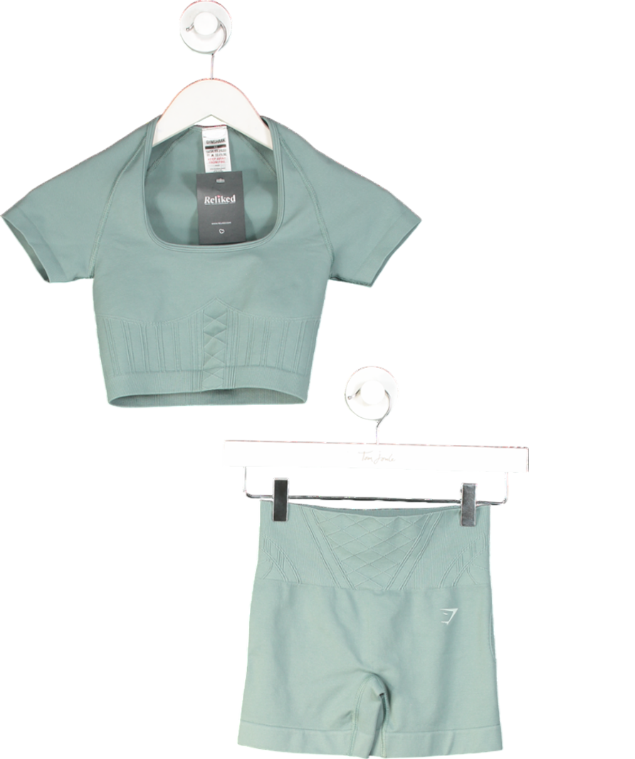 gymshark Blue 2-piece Seamless Crop Top & Short Set UK XS